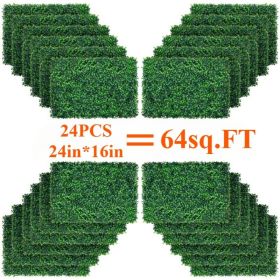 24Pcs 24in*16in Artificial Boxwood Topiary Hedge Plant Grass Backdrop Fence Privacy Screen Grass Wall Decoration For Balcony Garden Fence