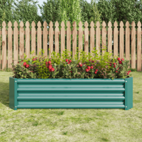 Metal Raised Garden Bed, Rectangle Raised Planter 4x2x1ft For Flowers Plants, Vegetables Herb Silver (Color: Green)