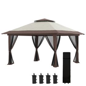 Outsunny 13' x 13' Pop Up Gazebo with Netting, Instant Canopy Tent Shelter with 2-Tier Roof, Wheeled Carry Bag, Water/Sand Bags for Outdoor, Gard (Color: as Pic)