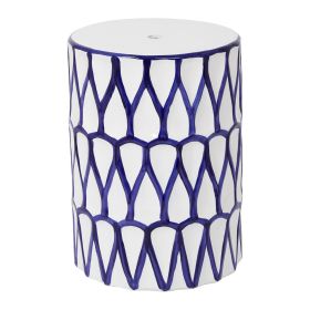 16.75 inch/17 inch/17.25 inch/17.75inch Drum Stool Ceramic Side Table Hollow White Cutwork Traditional Garden Stool Hollow Outdoor Side Table (Color: white+blue, size: 17.75 inch)
