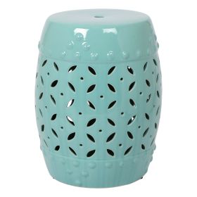 16.75 inch/17 inch/17.25 inch/17.75inch Drum Stool Ceramic Side Table Hollow White Cutwork Traditional Garden Stool Hollow Outdoor Side Table (Color: Blue, size: 17 inch)