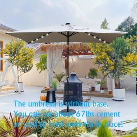 10 x 6.5Ft Rectangular Patio Solar LED Lighted Outdoor Market Umbrellas with Crank and Push Button Tilt for Garden Shade Swimming Pool (Main Color: Medium grey, Main Material: Fabric+Metal)