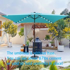 10 x 6.5Ft Rectangular Patio Solar LED Lighted Outdoor Market Umbrellas with Crank and Push Button Tilt for Garden Shade Swimming Pool (Main Color: Turquoise, Main Material: Fabric+Metal)