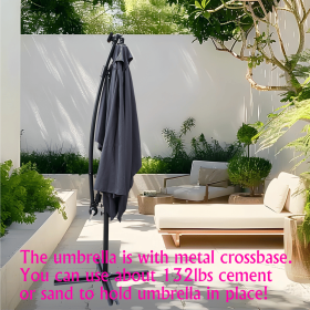 Rectangle 2x3M Outdoor Patio Umbrella Solar Powered LED Lighted Sun Shade Market Waterproof 6 Ribs Umbrella with Crank and Cross Base for Garden (Main Color: Anthracite, Main Material: Fabric+Metal)