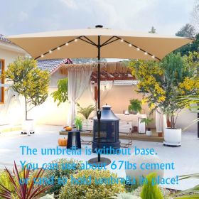 10 x 6.5Ft Rectangular Patio Solar LED Lighted Outdoor Market Umbrellas with Crank and Push Button Tilt for Garden Shade Swimming Pool (Main Color: Tan, Main Material: Fabric+Metal)
