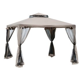 Outsunny 9.6' x 9.6' Patio Gazebo, Outdoor Canopy Shelter with 2-Tier Roof and Netting, Steel Frame for Garden, Lawn, Backyard, and Deck, Taupe (Color: as Pic)